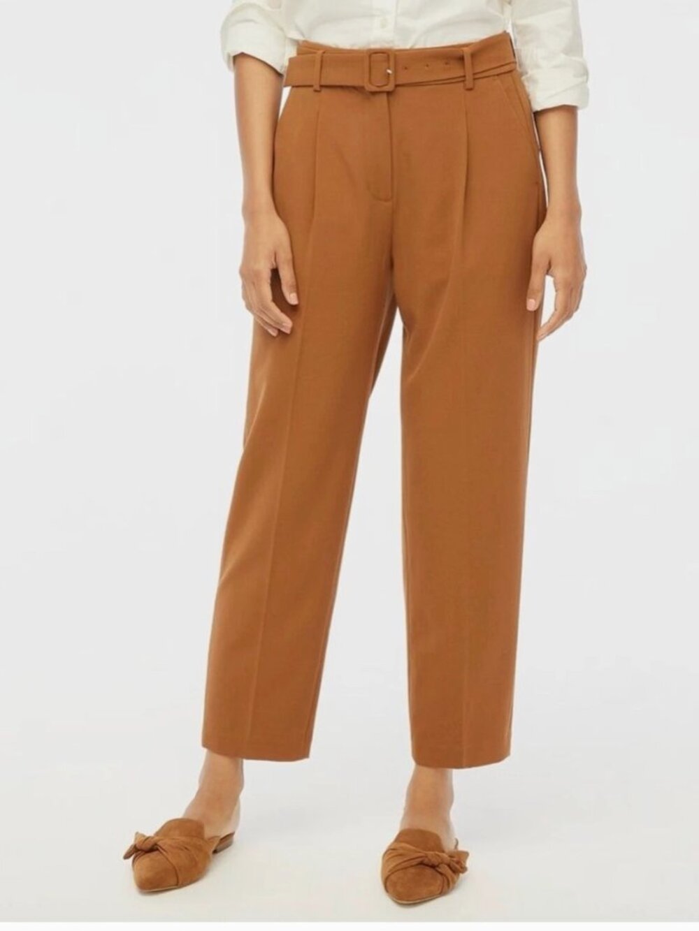 J Crew Factory Belted Straight Leg Trouser Pant in Vintage Brandy